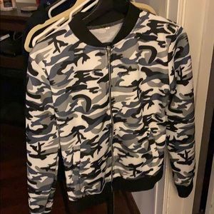 Black gray green camp zip up jacket